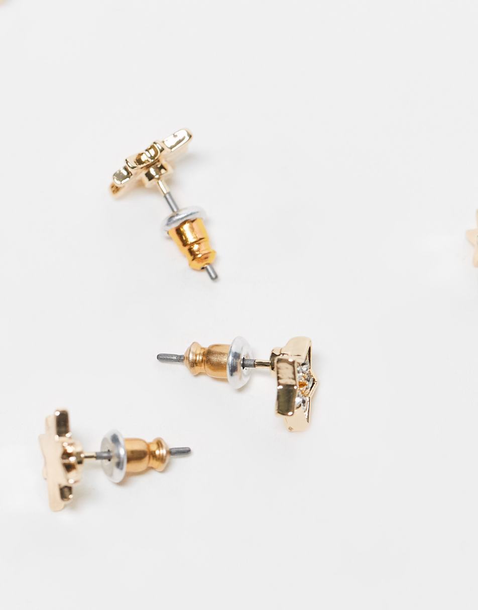 ASOS DESIGN pack of 5 stud earrings with celestial detail in gold tone