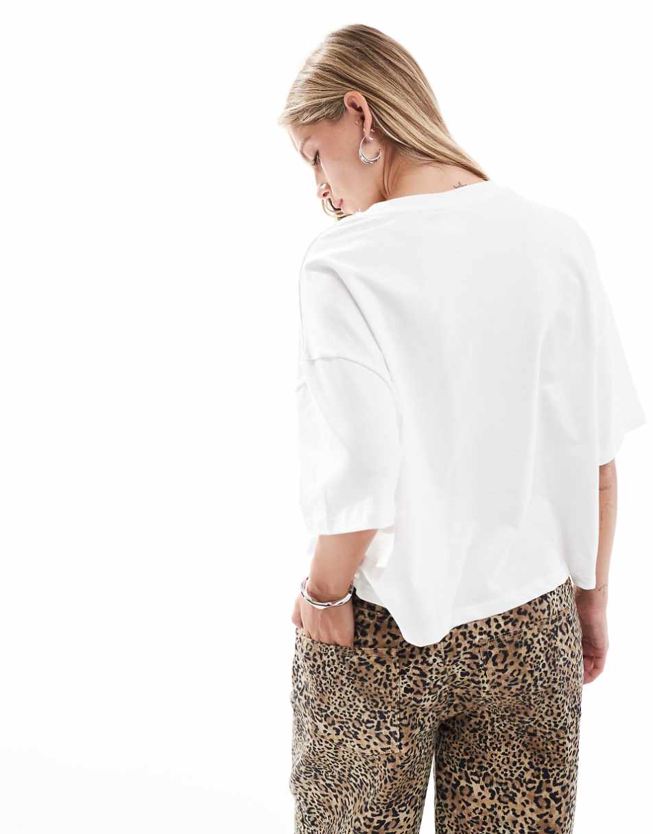 Bershka lace bow oversized t-shirt in white