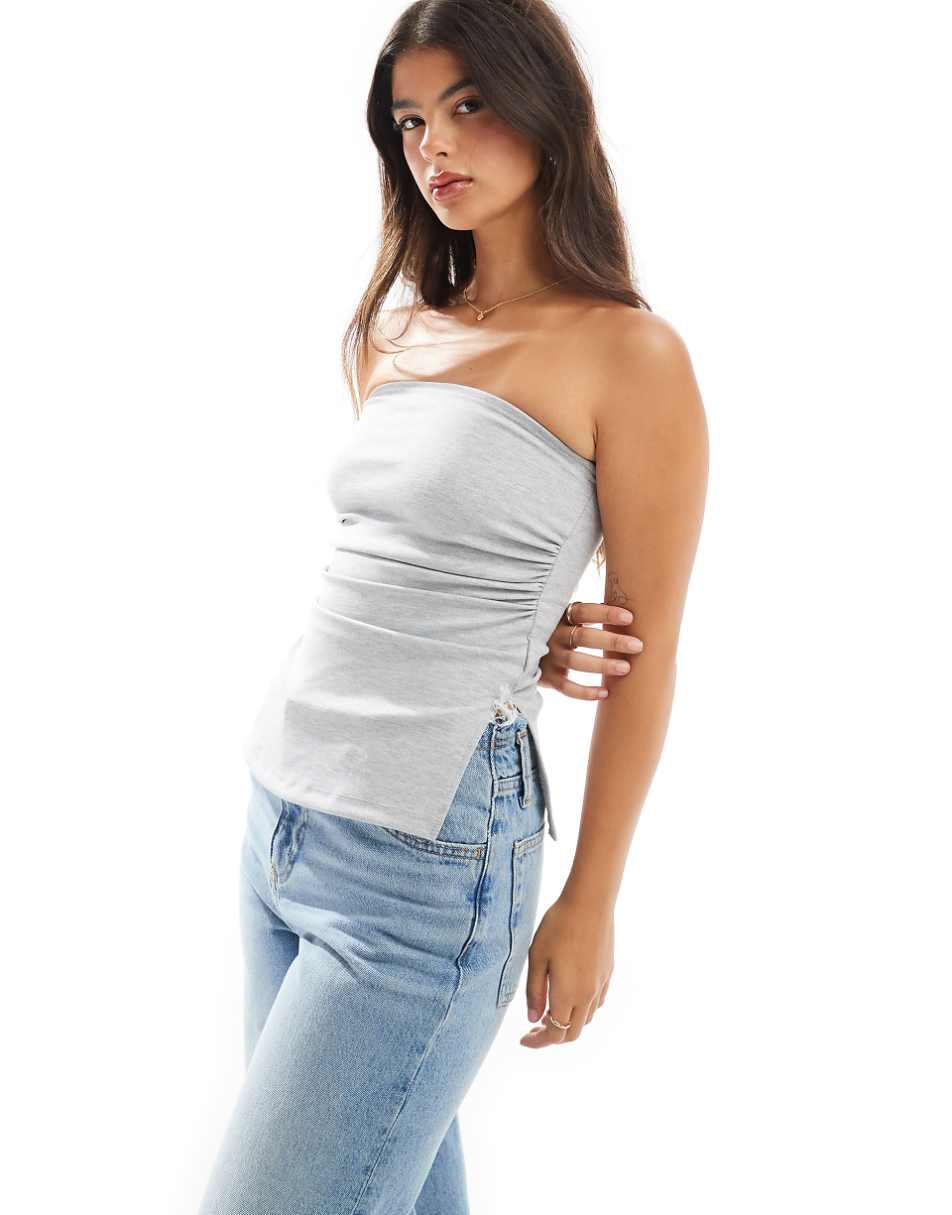 Bershka longline bandeau top in gray