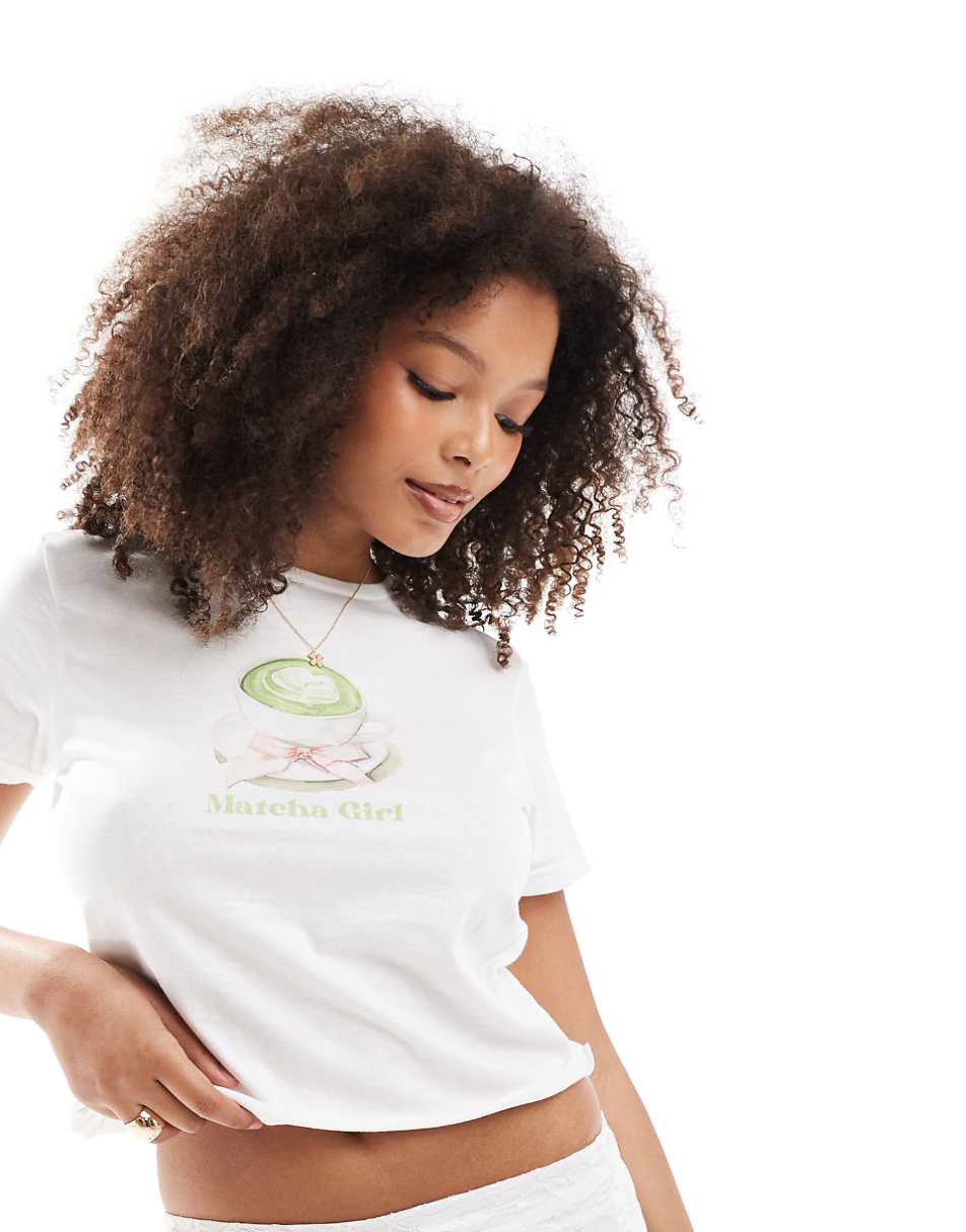 Miss Selfridge Matcha Girl tee in white