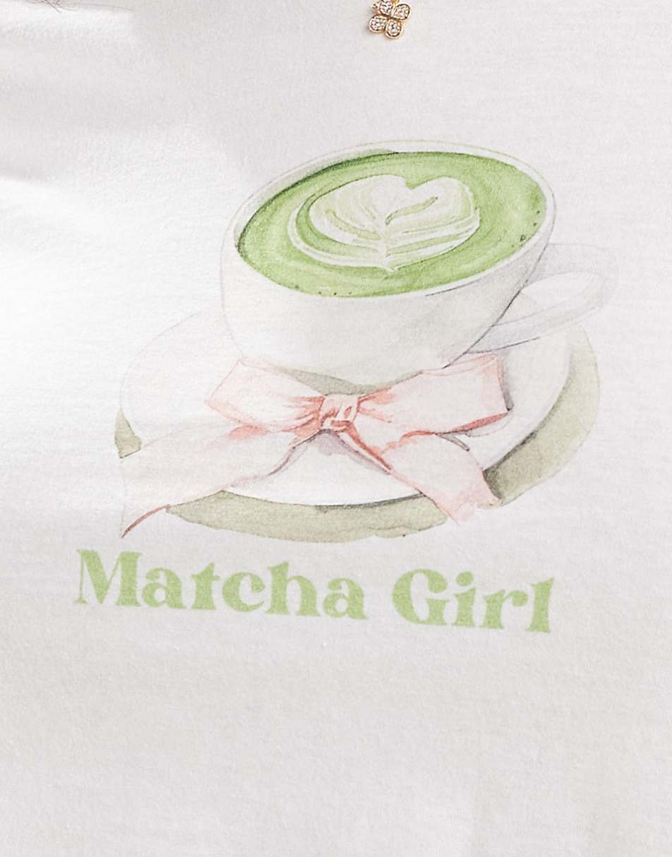Miss Selfridge Matcha Girl tee in white