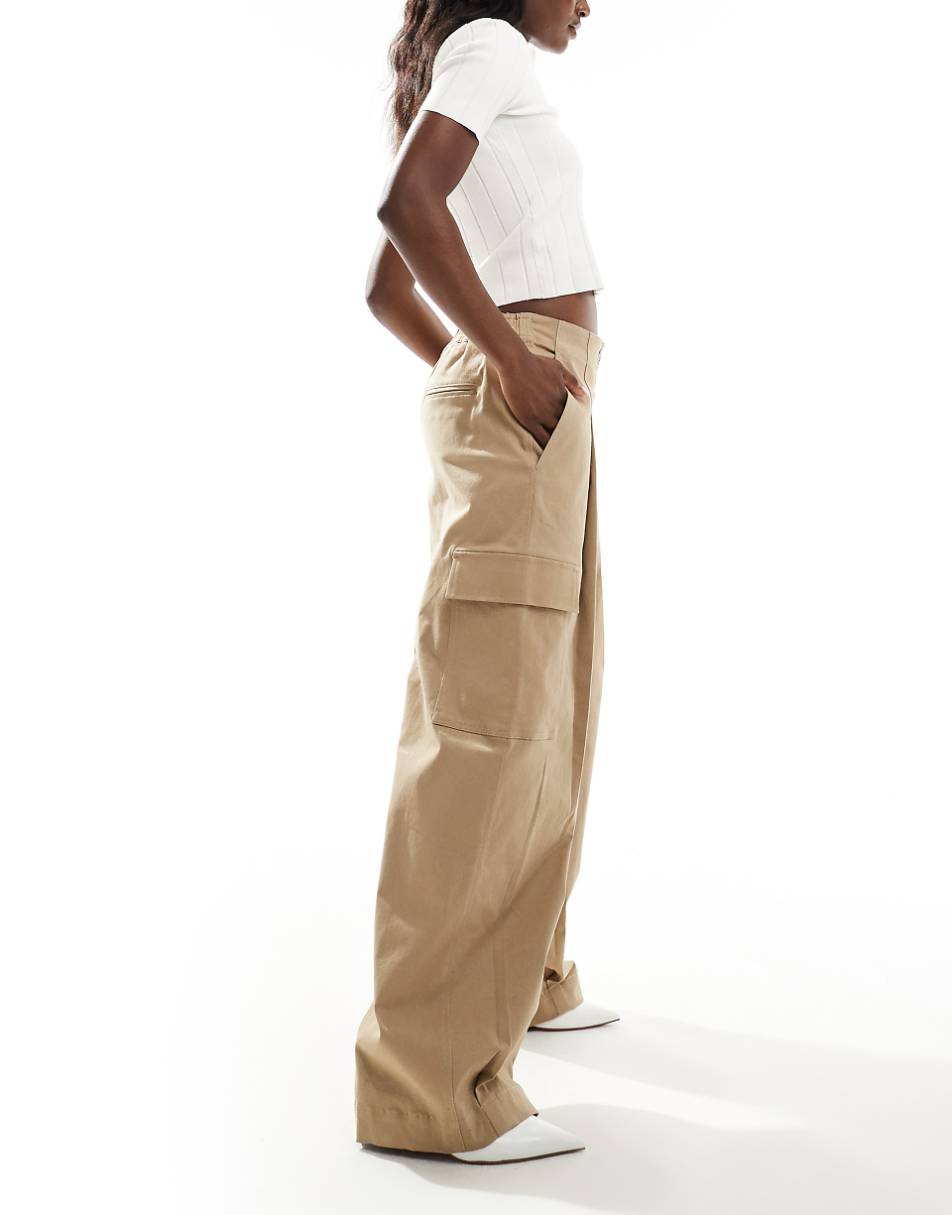 French Connection Atena twill clean cargo pants in camel