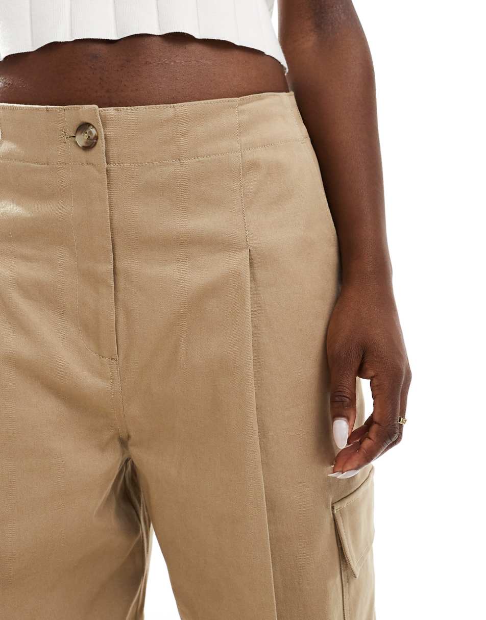 French Connection Atena twill clean cargo pants in camel