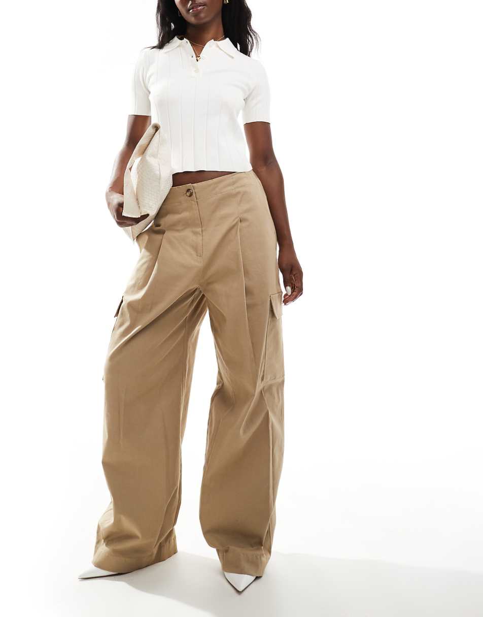 French Connection Atena twill clean cargo pants in camel