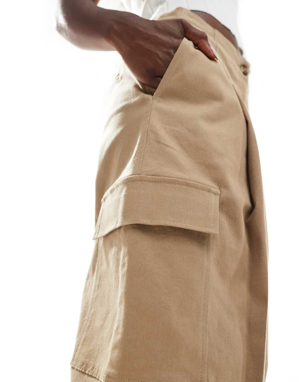 French Connection Atena twill clean cargo pants in camel