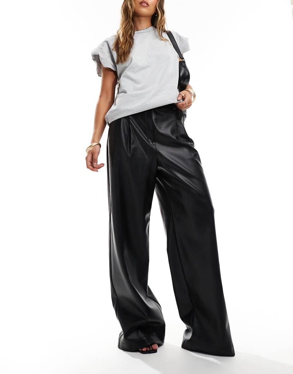 French Connection PU wide leg pants in black