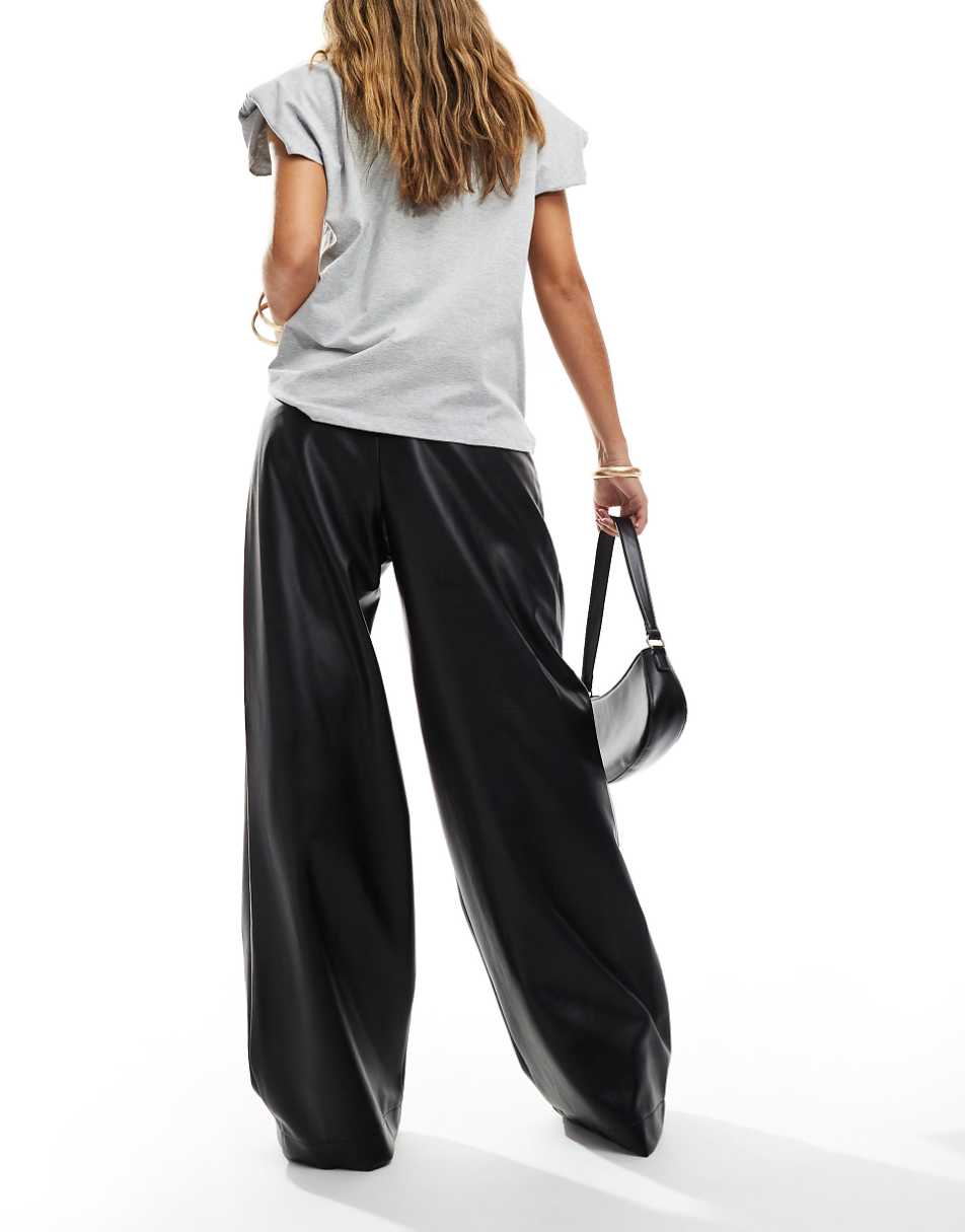 French Connection PU wide leg pants in black