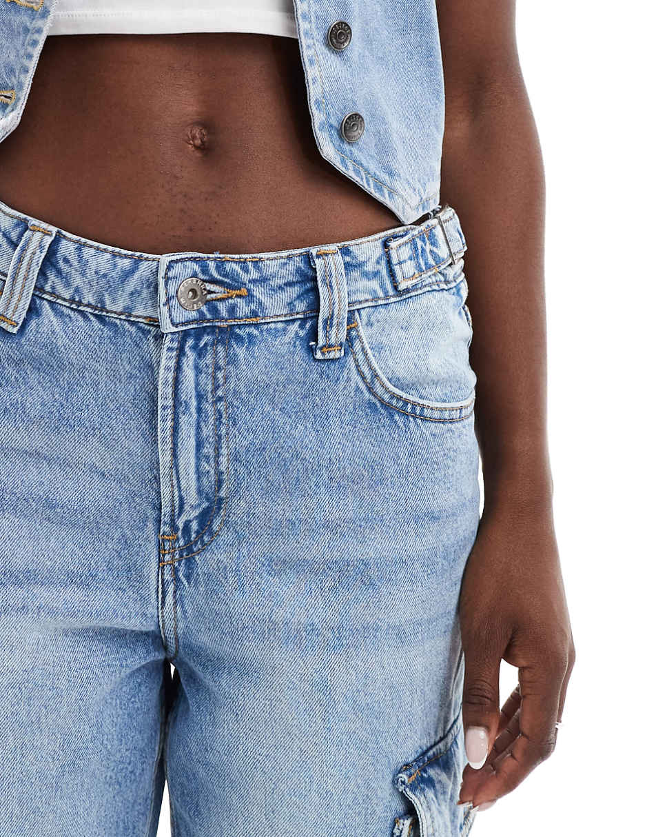 Bershka cargo jeans in light wash blue