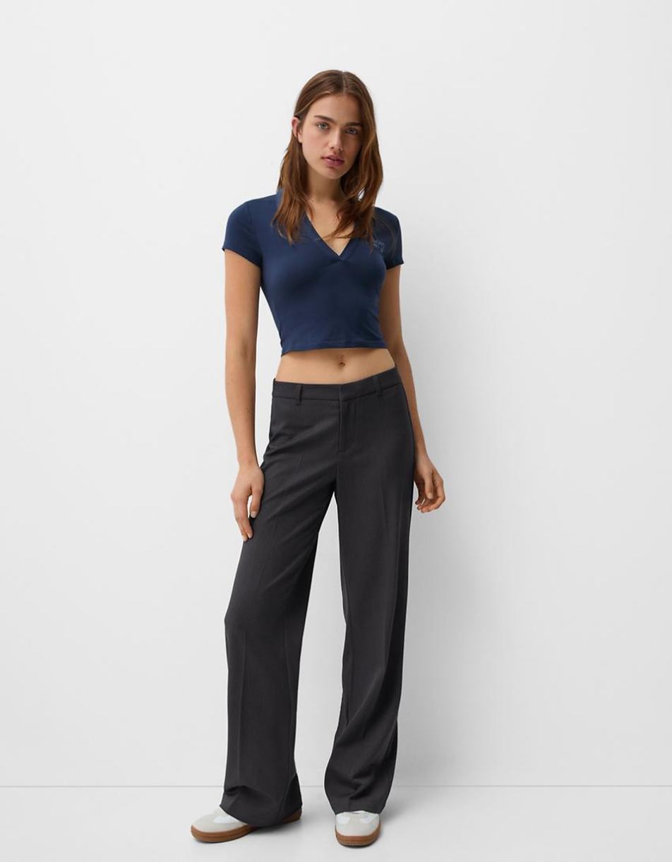 Bershka wide leg tailored pants in charcoal