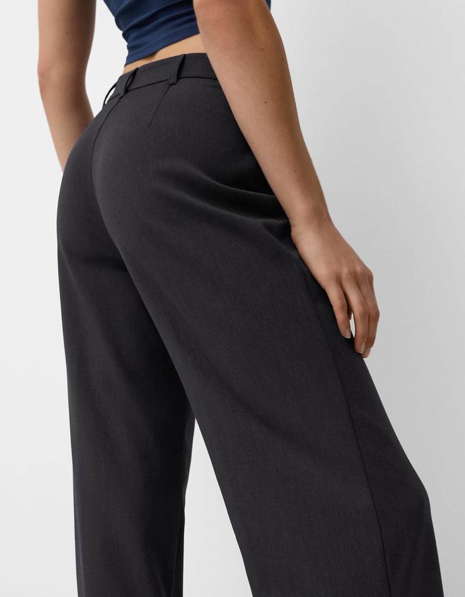 Bershka wide leg tailored pants in charcoal