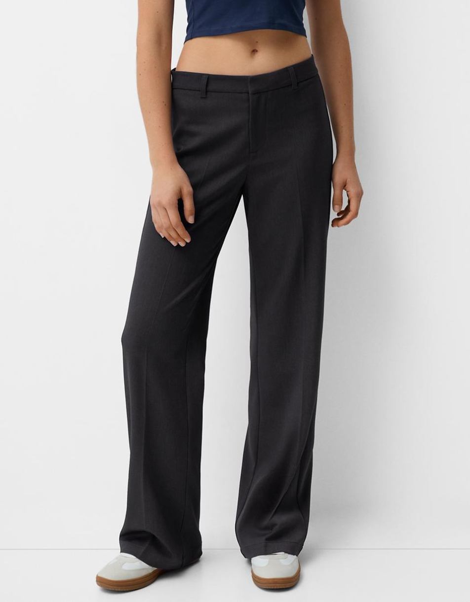 Bershka wide leg tailored pants in charcoal
