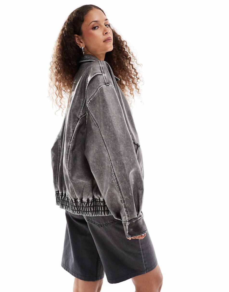 Lioness leather look bomber jacket in distressed gray