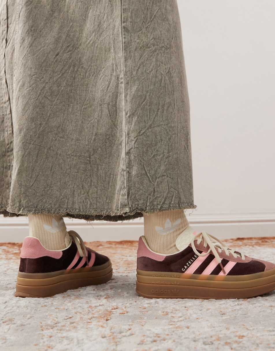 adidas Originals Gazelle Bold platform trainers in brown and pink