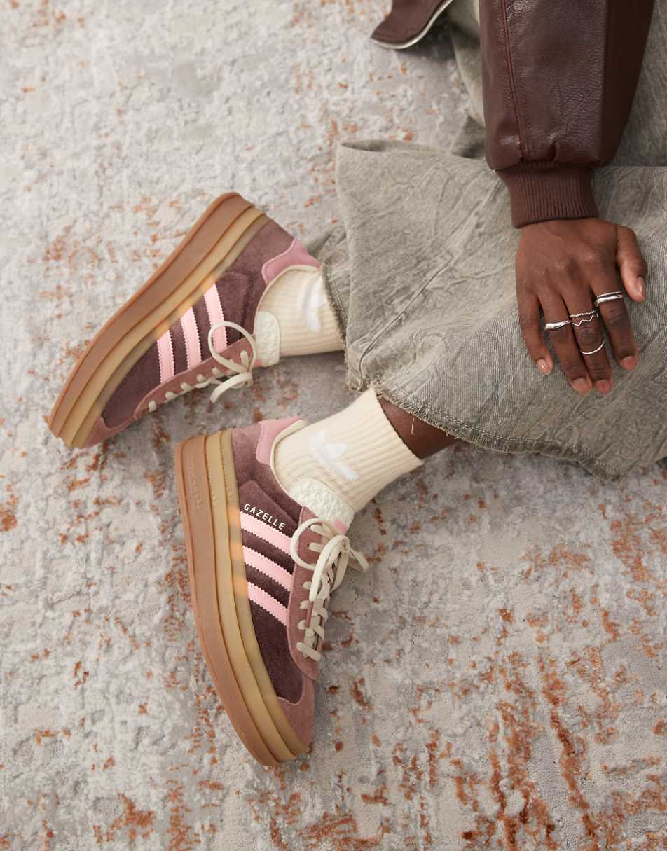 adidas Originals Gazelle Bold platform trainers in brown and pink