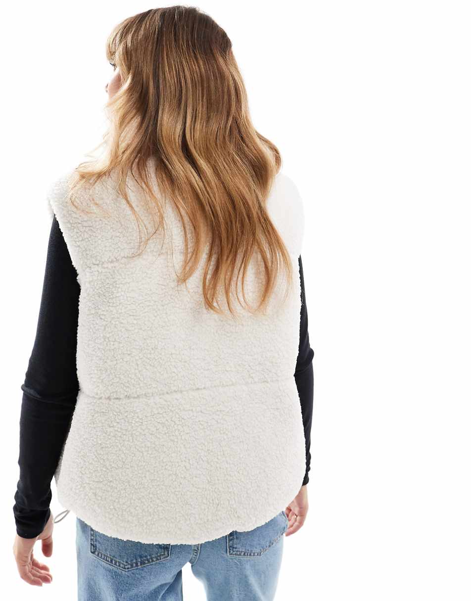 Bershka shearling and nylon reversible vest in ecru