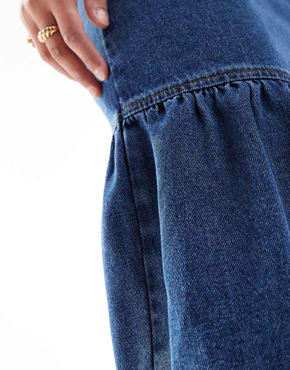 ASOS DESIGN denim dropwaist midi dress in indigo