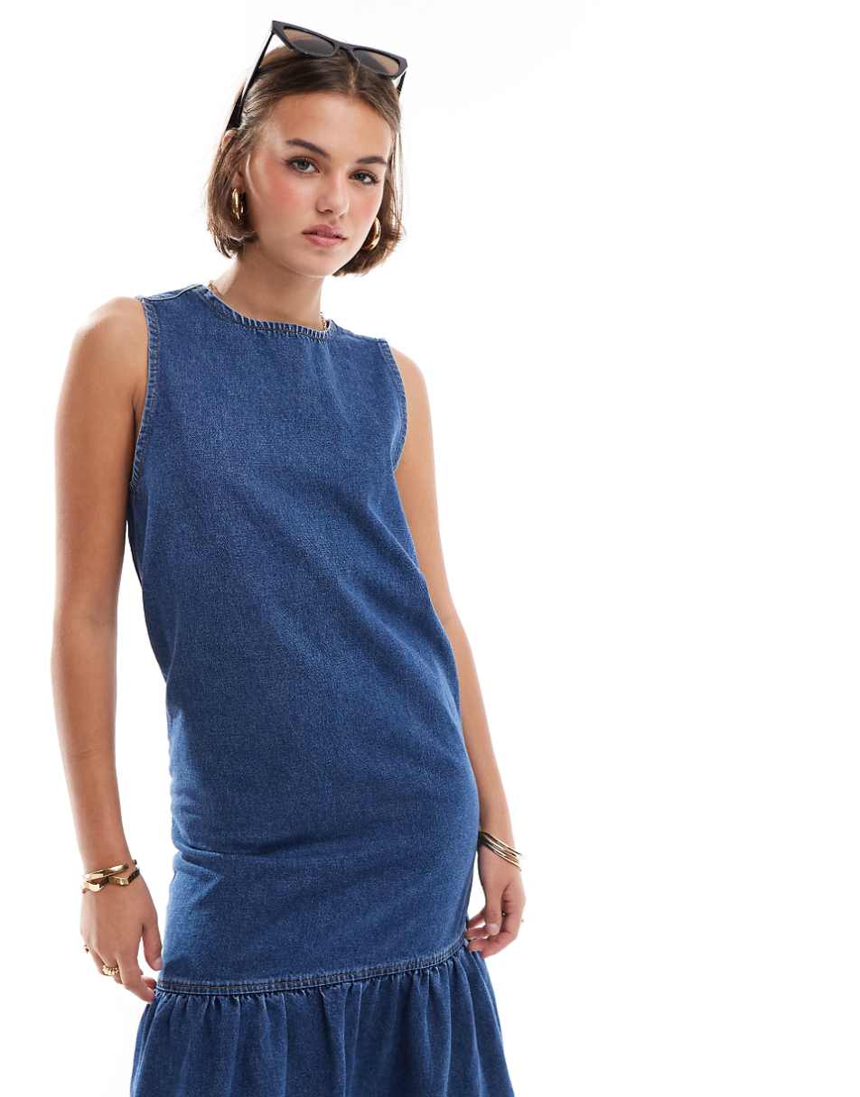 ASOS DESIGN denim dropwaist midi dress in indigo