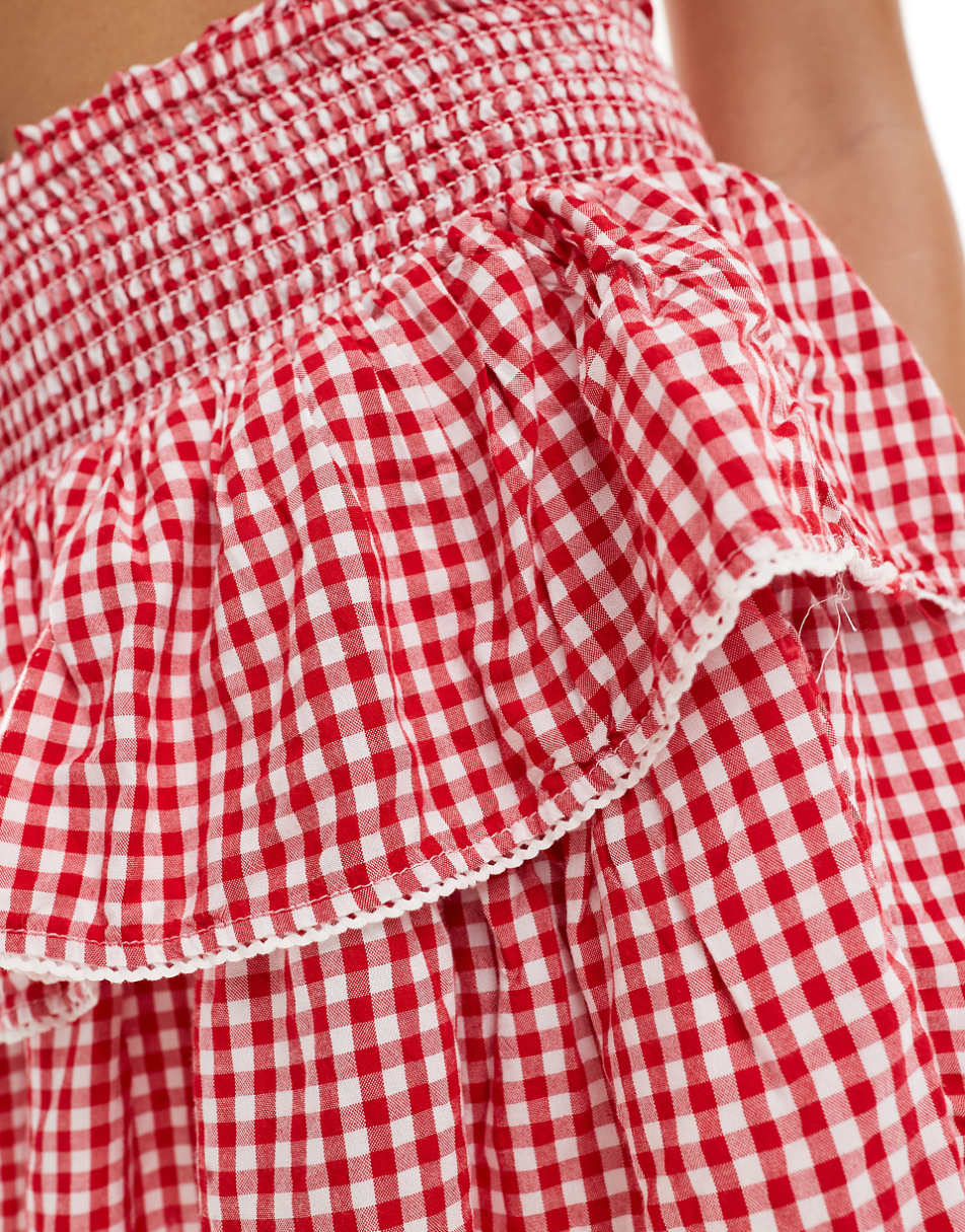 Bershka mini rara skirt in red gingham