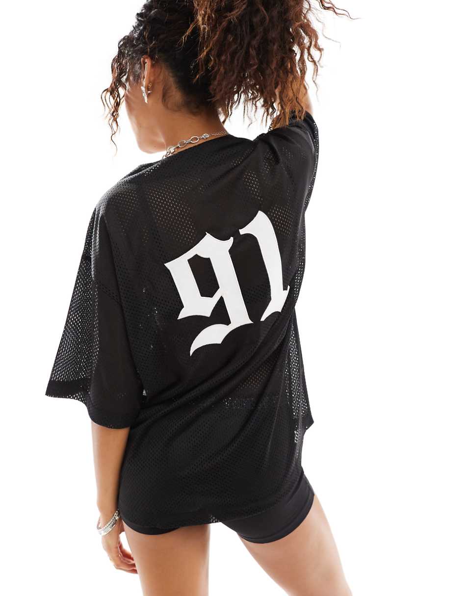 COLLUSION baseball style mini dress in black