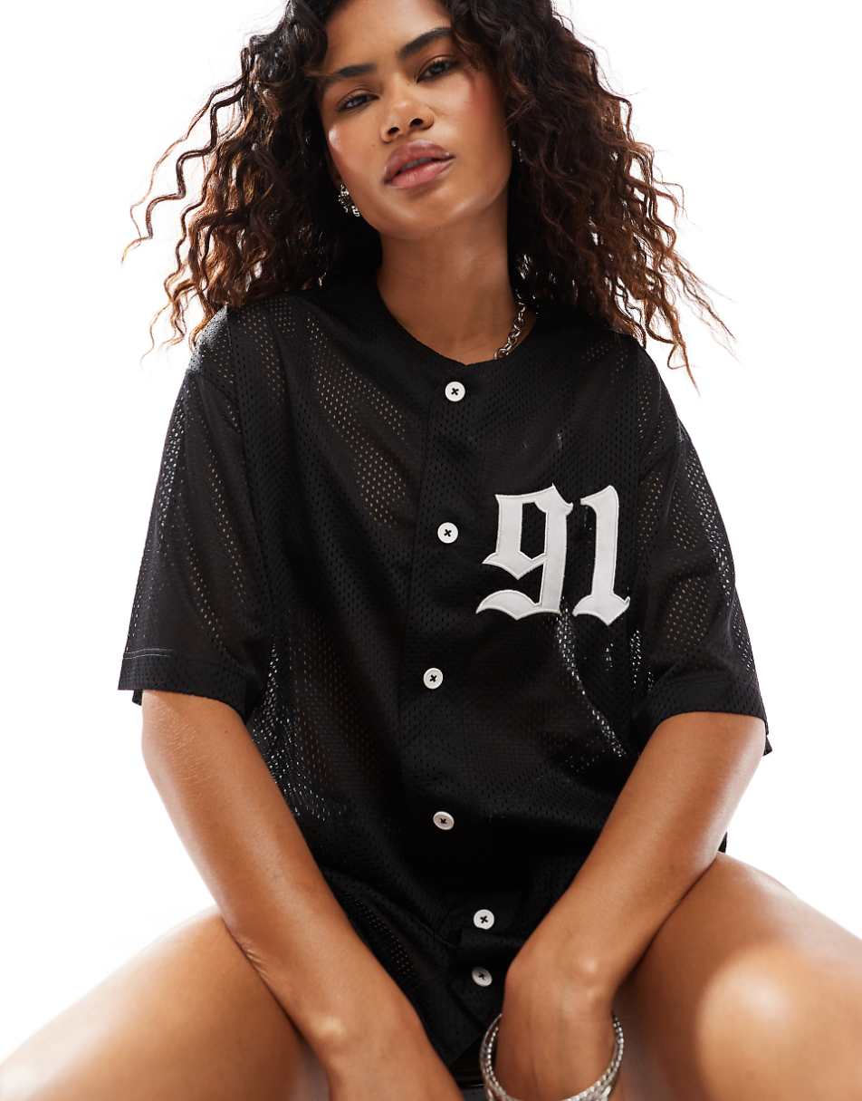 COLLUSION baseball style mini dress in black