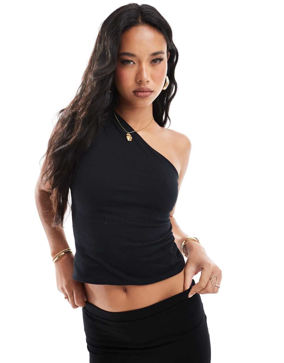 ASOS DESIGN one shoulder knotted back detail top in black