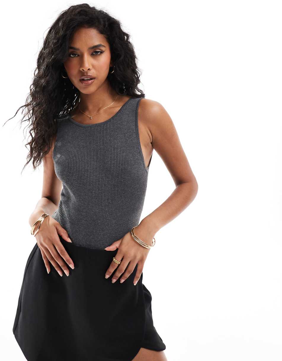 Bershka bow back knitted bodysuit in gray
