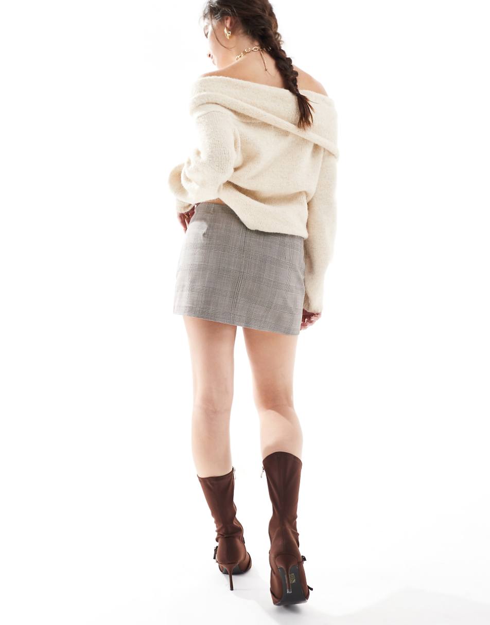 Bershka tailored skort in gray check