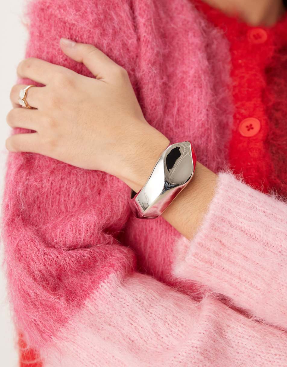 ASOS DESIGN bangle bracelet with clean detail in silver tone