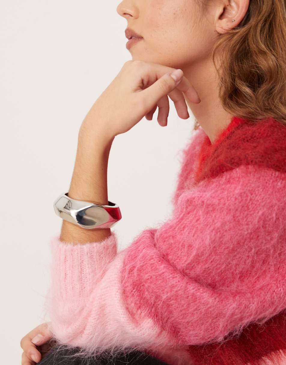 ASOS DESIGN bangle bracelet with clean detail in silver tone