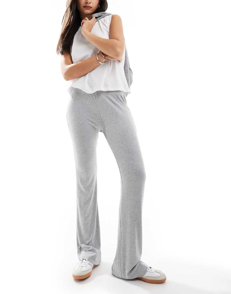 Bershka ribbed wide leg pants in gray heather