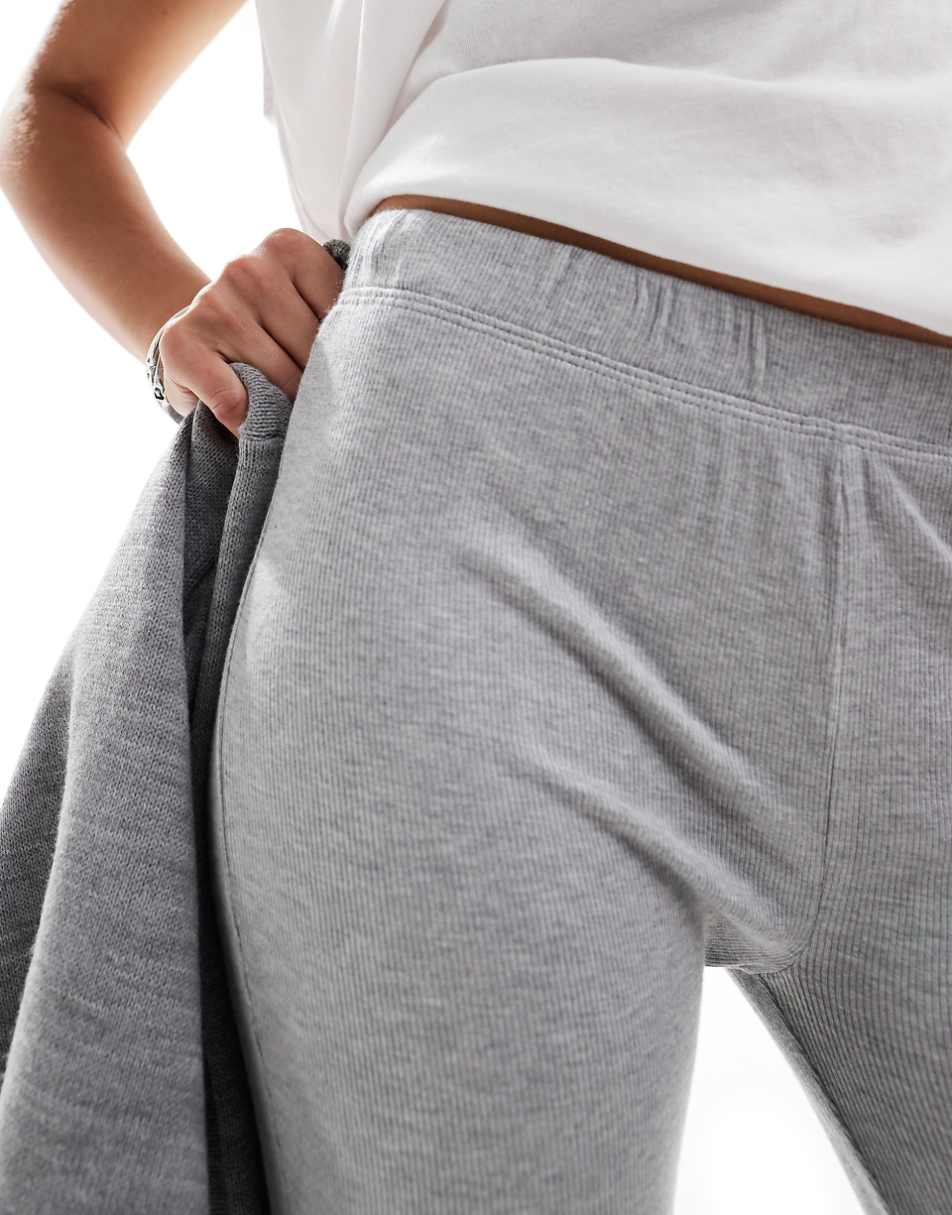 Bershka ribbed wide leg pants in gray heather