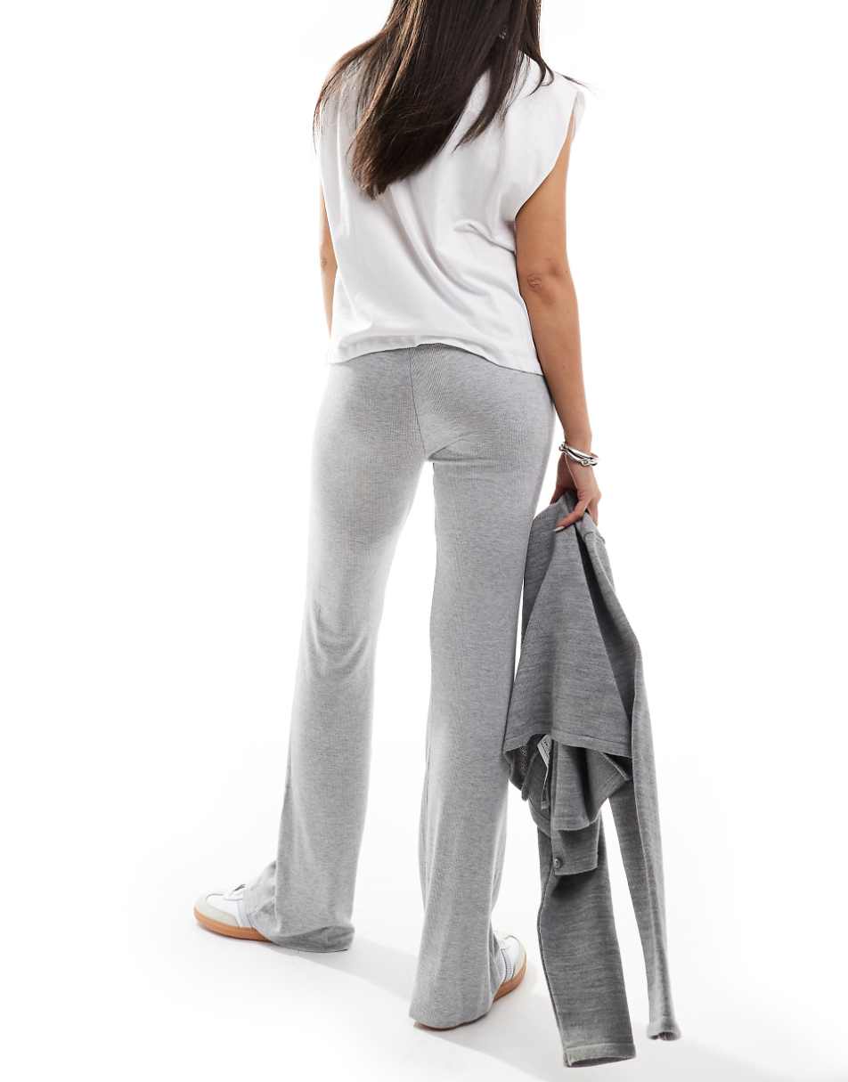 Bershka ribbed wide leg pants in gray heather