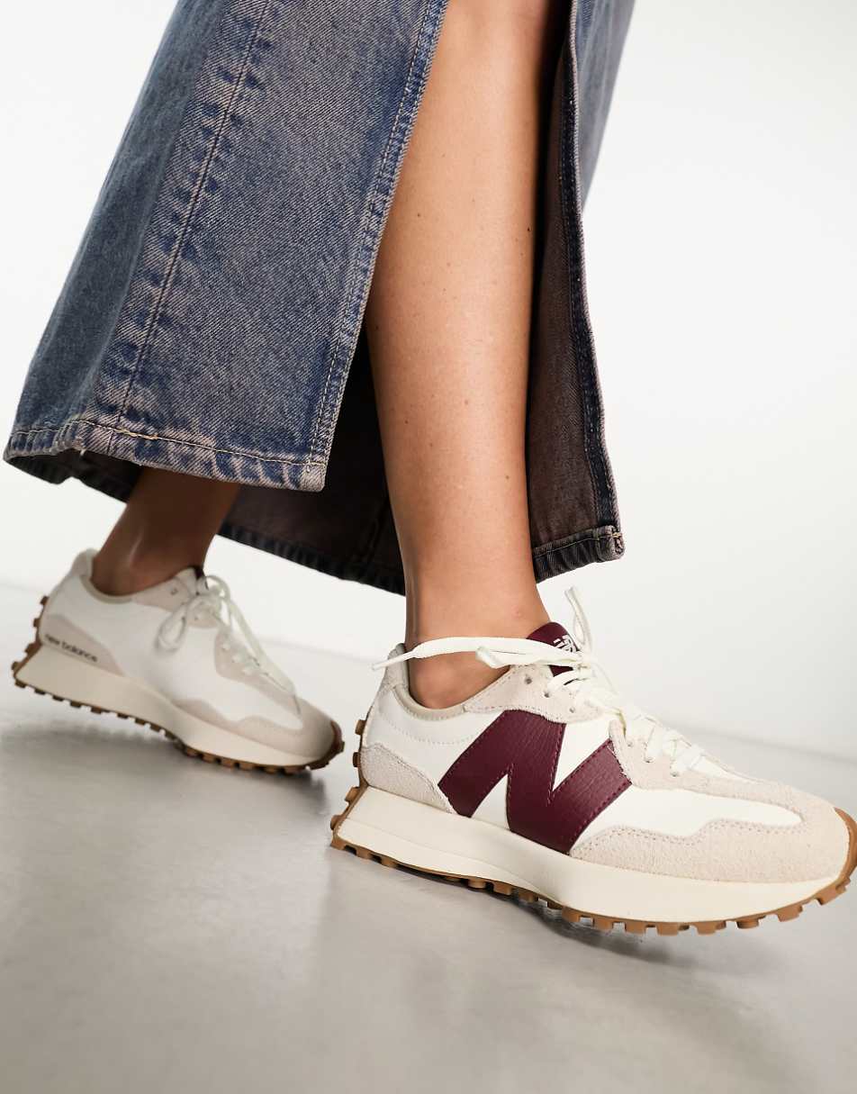 New Balance 327 trainers in off white and burgundy