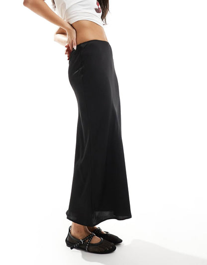 ASOS DESIGN satin bias midi skirt in black
