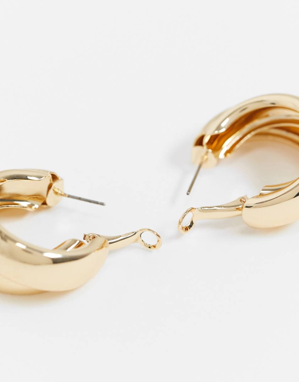 ASOS DESIGN hoop earrings with thick crossover design gold tone