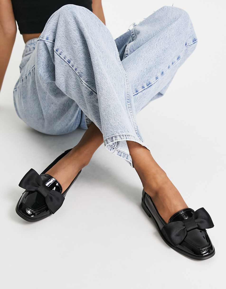 ASOS DESIGN Mentor bow loafer flat shoes in black patent