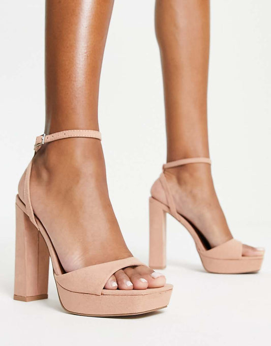 ASOS DESIGN Noun platform barely there block heel sandals in beige