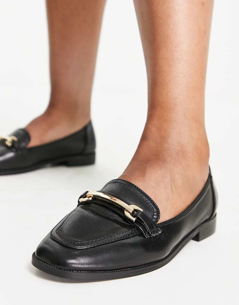 ASOS DESIGN Wide Fit Verity loafer flat shoes with trim in black