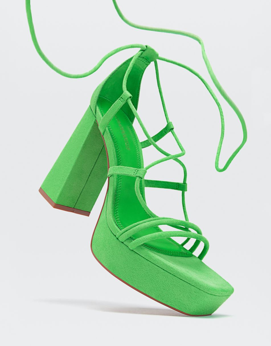 Stradivarius strappy platform sandal in bright green