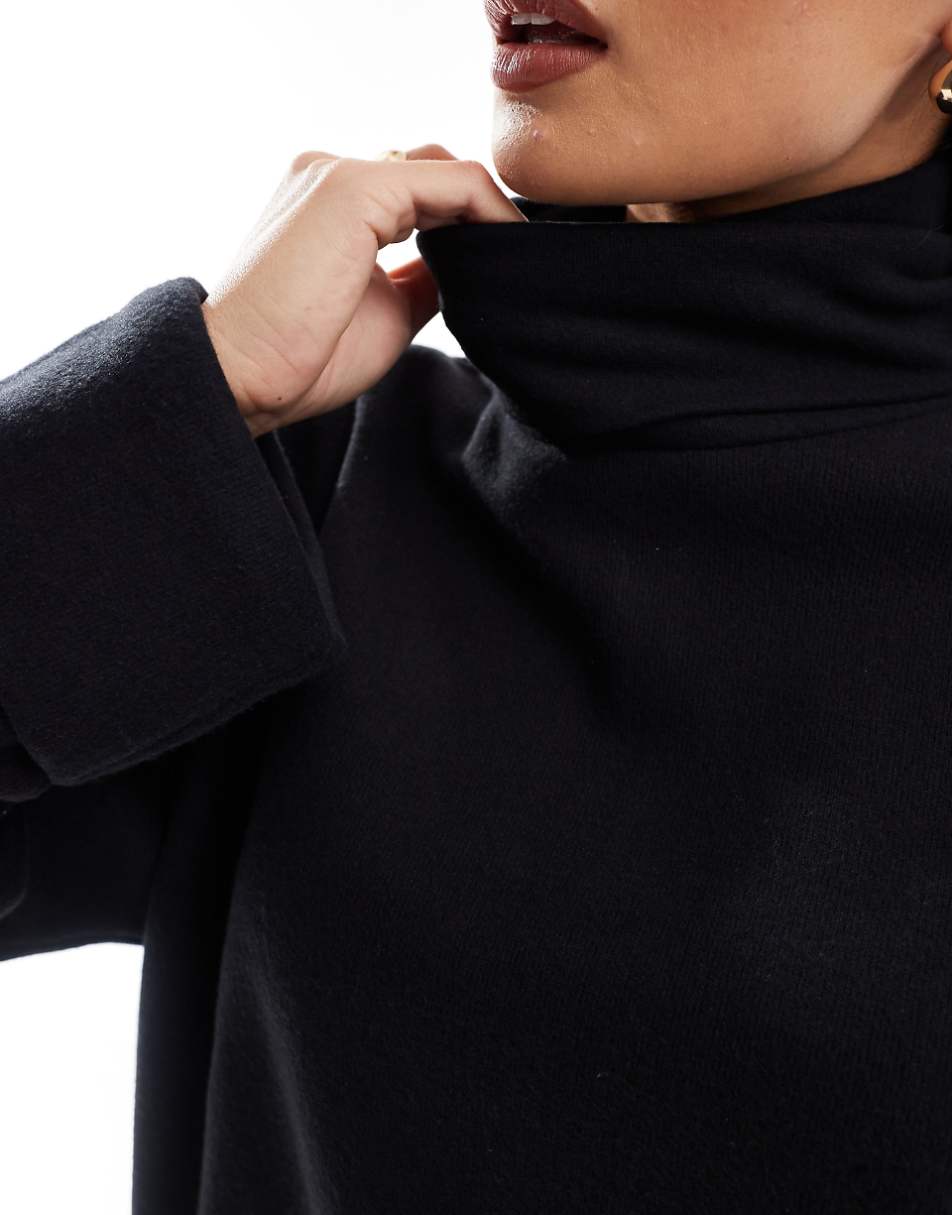 ASOS DESIGN super soft roll neck sweater with cuff detail in black