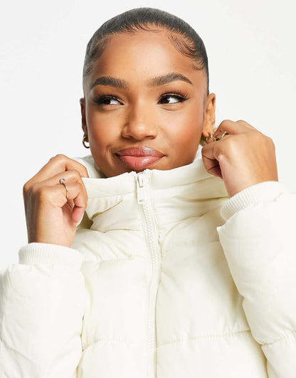 Pieces padded jacket with hood in cream