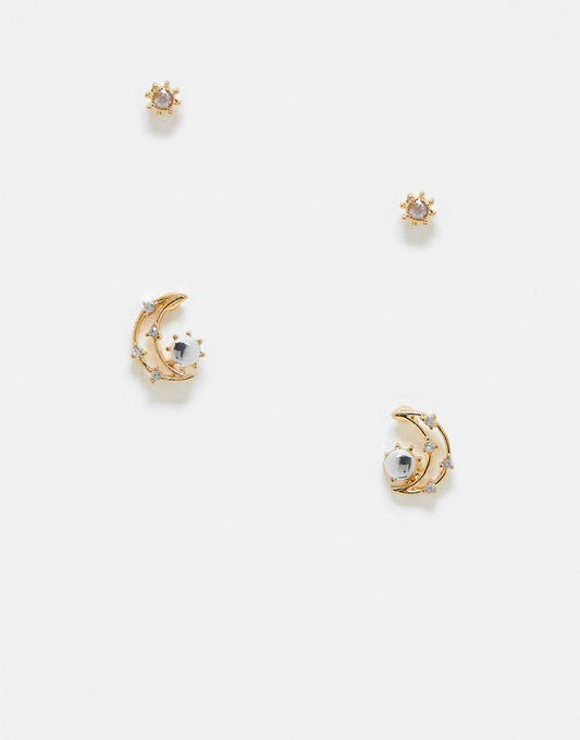 Reclaimed Vintage celestial star and moon earring pack