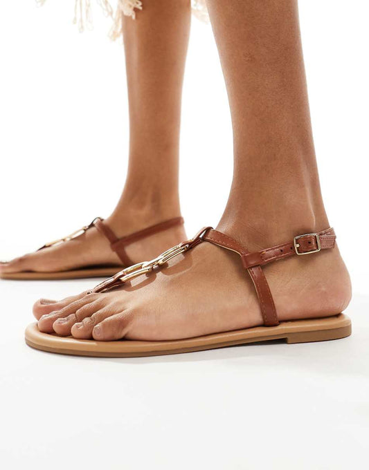 ASOS DESIGN Fortune hardware flat sandal in tan