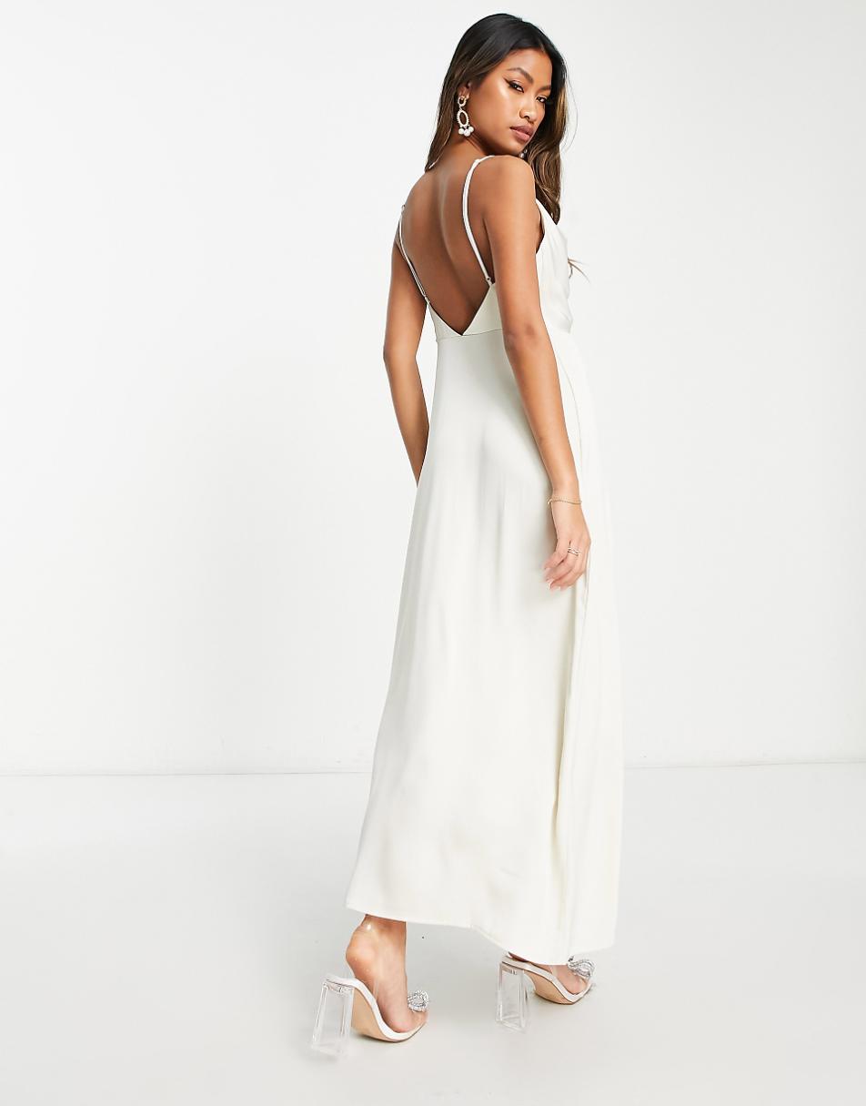 Vila Bridal satin cowl neck cami maxi dress in cream