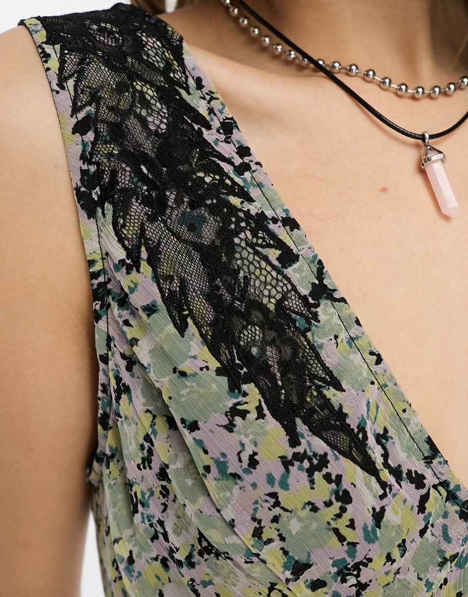 Reclaimed Vintage bias cut slip in blurred floral with lace