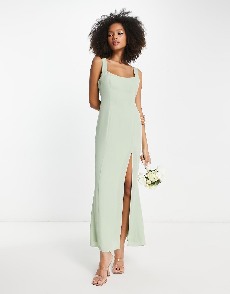 ASOS DESIGN Bridesmaid sweetheart button back detail maxi dress in sage