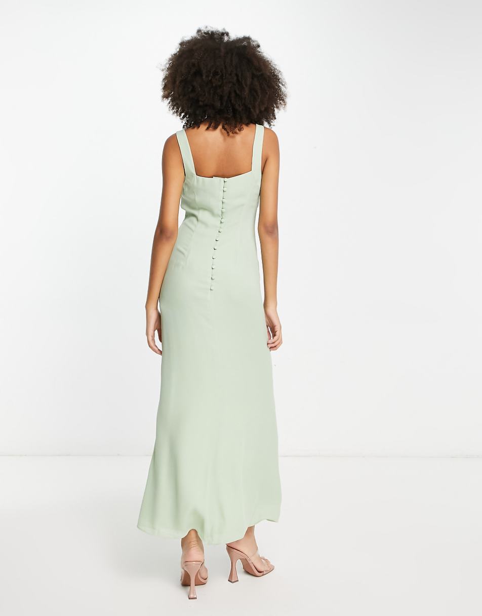 ASOS DESIGN Bridesmaid sweetheart button back detail maxi dress in sage