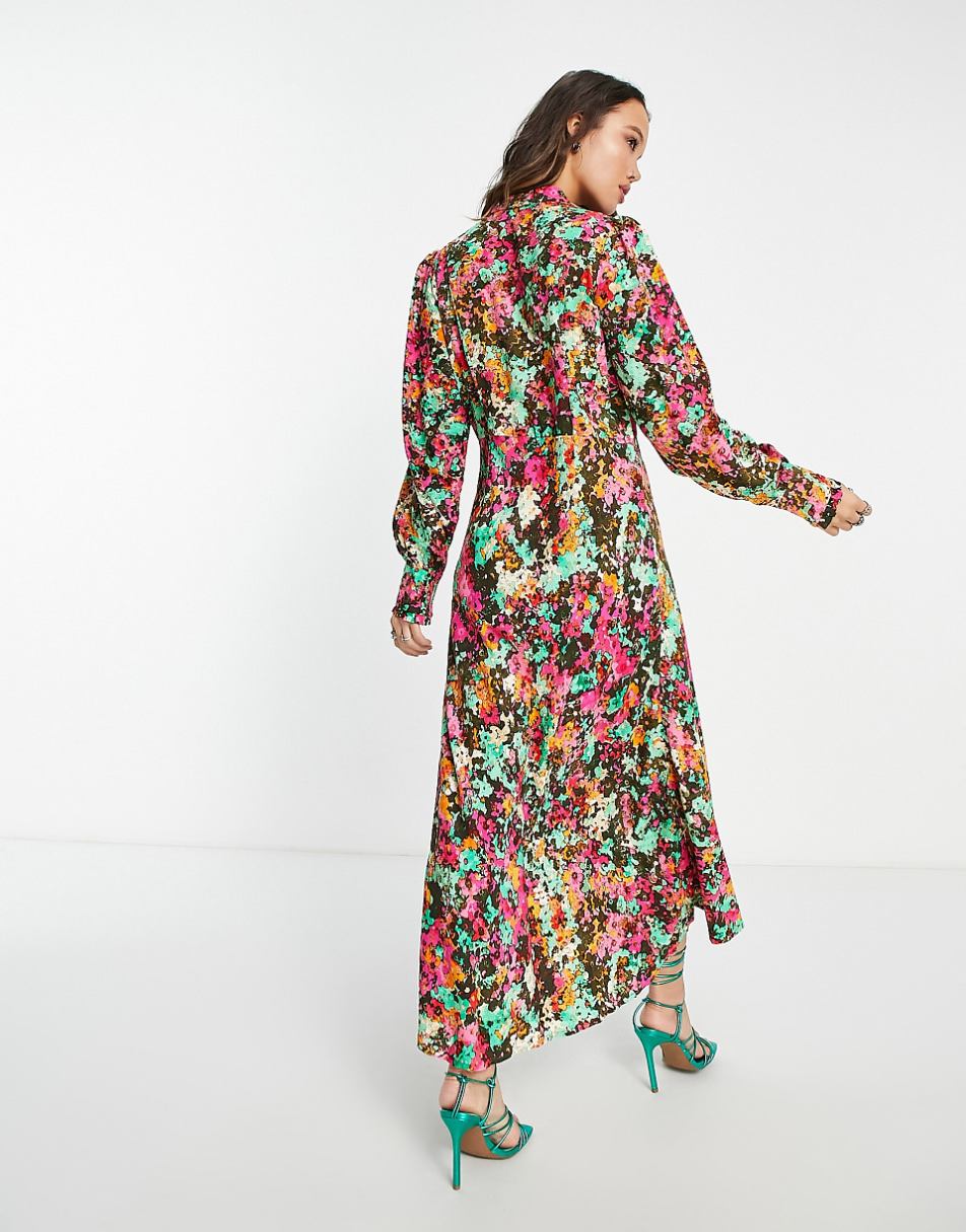 YAS long sleeve midi dress in florals