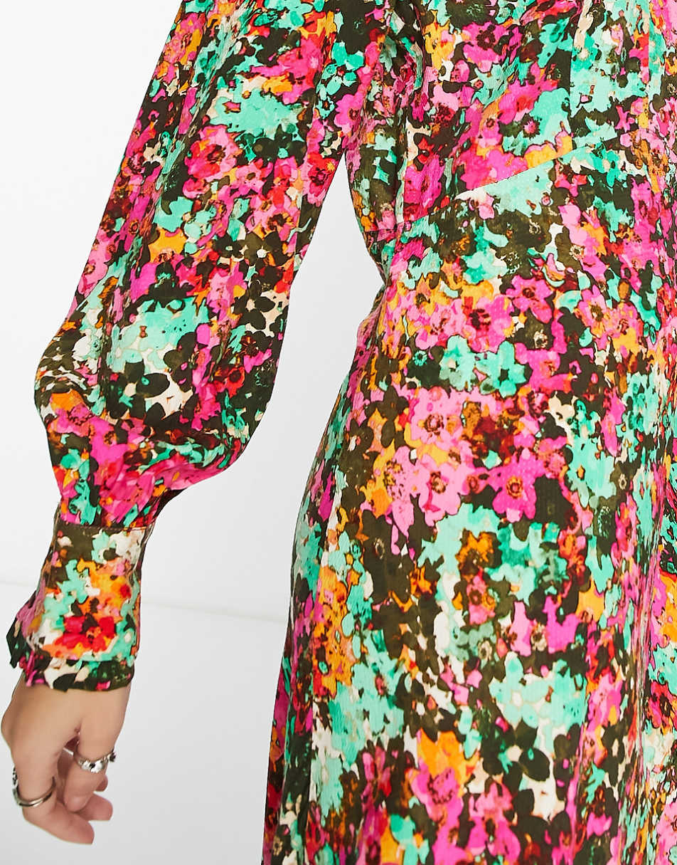 YAS long sleeve midi dress in florals