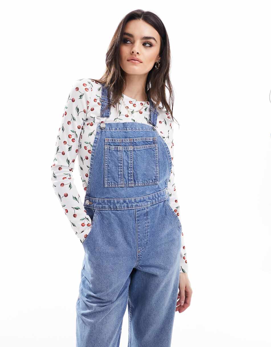 ASOS DESIGN denim overalls in mid blue